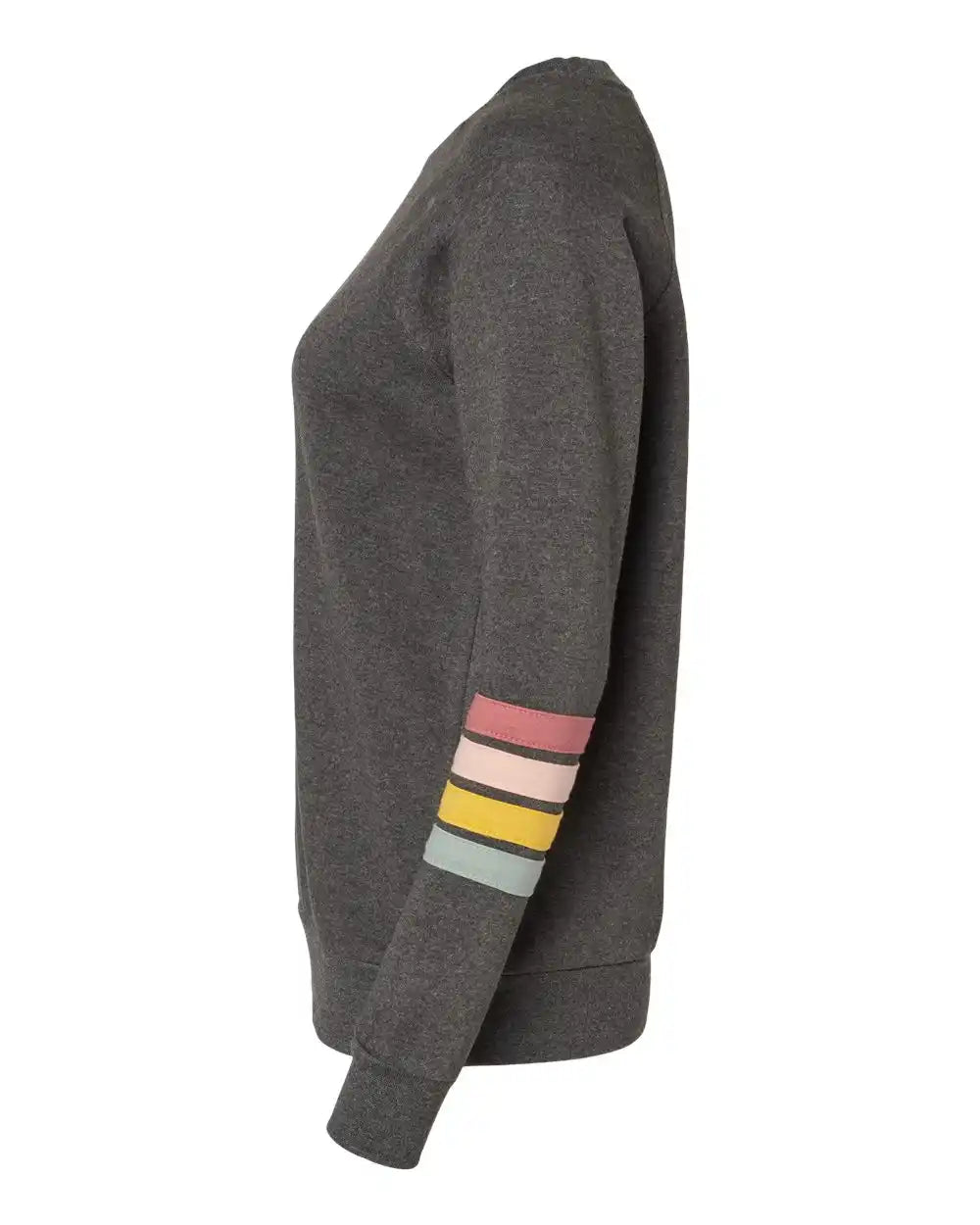 Mv Sport W23152 Women’s Striped Sleeves Crewneck Sweatshirt - Charcoal