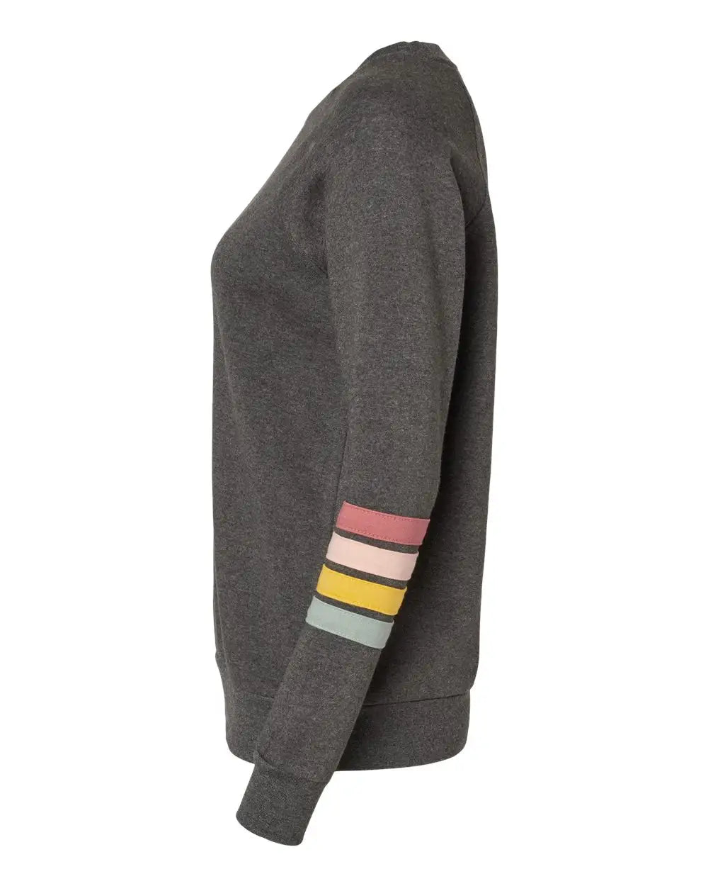 Mv Sport W23152 Women’s Striped Sleeves Crewneck Sweatshirt - Charcoal