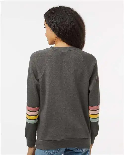 Mv Sport W23152 Women’s Striped Sleeves Crewneck Sweatshirt - Charcoal