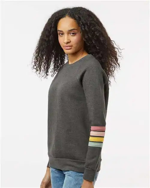 Mv Sport W23152 Women’s Striped Sleeves Crewneck Sweatshirt - Charcoal