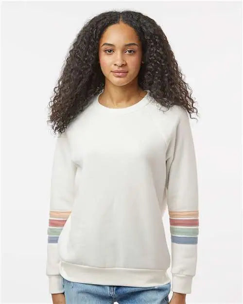 Mv Sport W23152 Women’s Striped Sleeves Crewneck Sweatshirt - Ivory