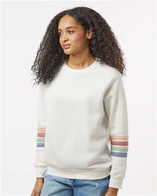 Mv Sport W23152 Women’s Striped Sleeves Crewneck Sweatshirt - Ivory