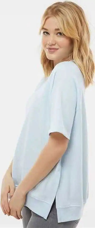 Mv Sport W23711 Women’s French Terry Short Sleeve Crewneck Pullover Arctic Blue
