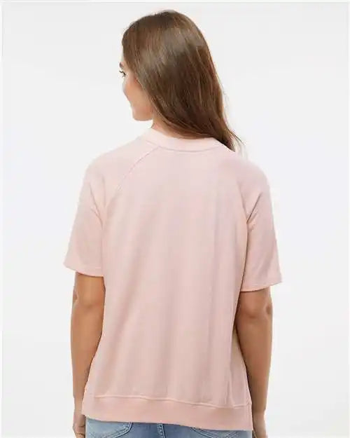 Mv Sport W23711 Women’s French Terry Short Sleeve Crewneck Pullover - Cameo Pink