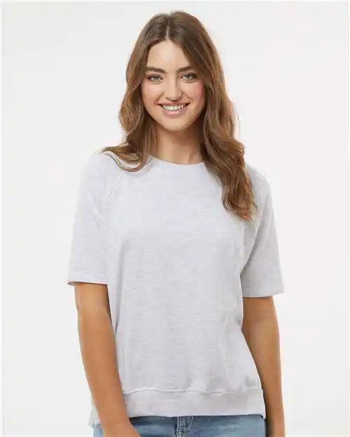 Mv Sport W23711 Women’s French Terry Short Sleeve Crewneck Pullover - Ash