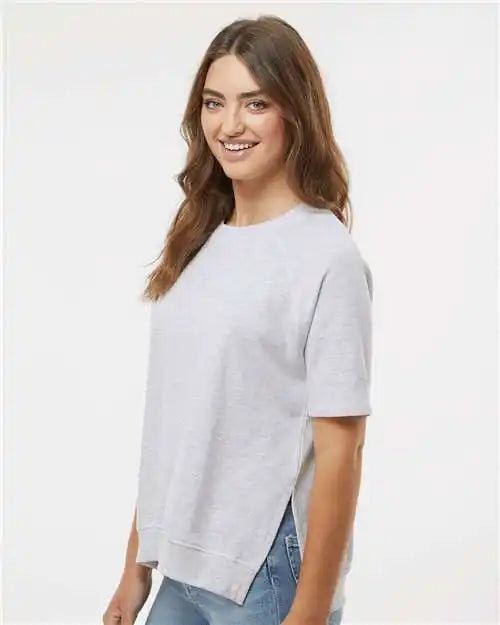 Mv Sport W23711 Women’s French Terry Short Sleeve Crewneck Pullover - Ash