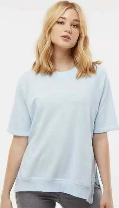 Mv Sport W23711 Women’s French Terry Short Sleeve Crewneck Pullover Arctic Blue