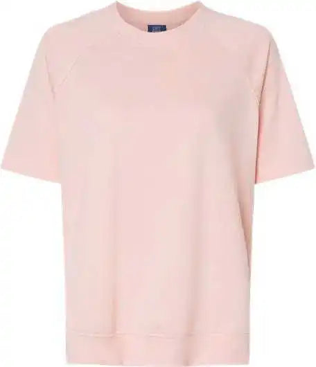 Mv Sport W23711 Women’s French Terry Short Sleeve Crewneck Pullover - Cameo Pink