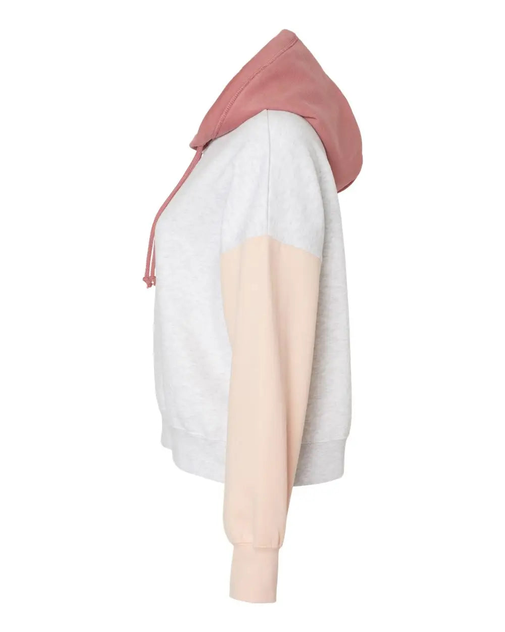 Mv Sport W23716 Women’s Sueded Fleece Colorblocked Crop Hooded Sweatshirt - Cameo Pink