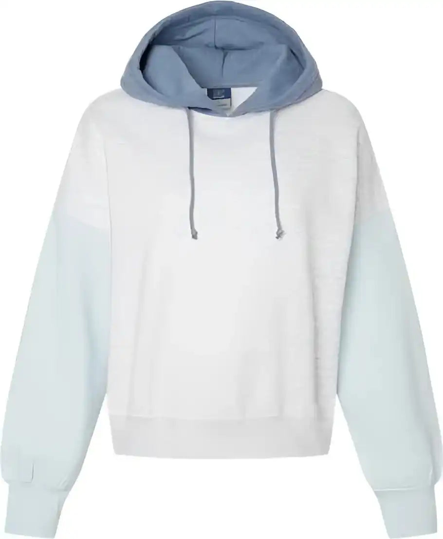Mv Sport W23716 Women’s Sueded Fleece Colorblocked Crop Hooded Sweatshirt Arctic Blue