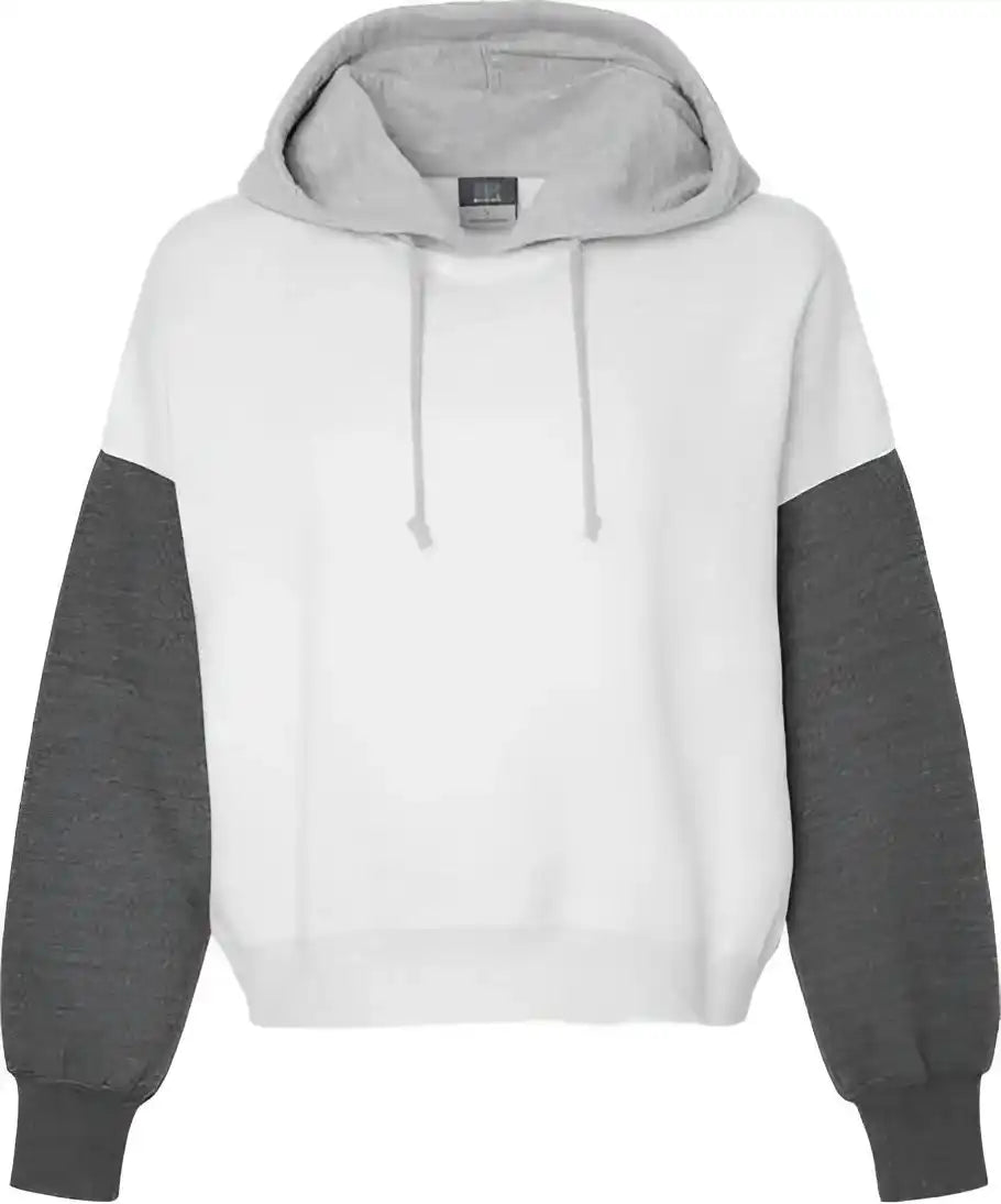 Mv Sport W23716 Women’s Sueded Fleece Colorblocked Crop Hooded Sweatshirt - Charcoal