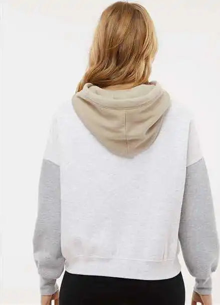 Mv Sport W23716 Women’s Sueded Fleece Colorblocked Crop Hooded Sweatshirt Heather