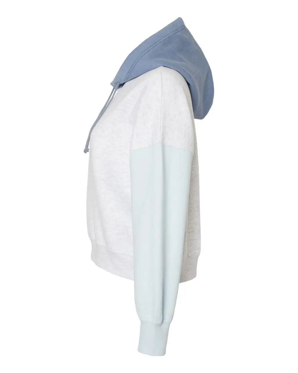 Mv Sport W23716 Women’s Sueded Fleece Colorblocked Crop Hooded Sweatshirt - Arctic Blue