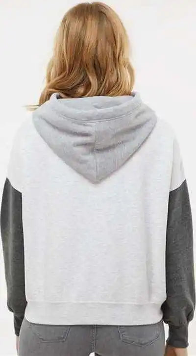 Mv Sport W23716 Women’s Sueded Fleece Colorblocked Crop Hooded Sweatshirt - Charcoal