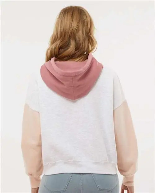 Mv Sport W23716 Women’s Sueded Fleece Colorblocked Crop Hooded Sweatshirt - Cameo Pink