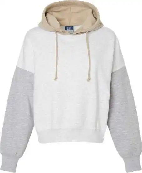 Mv Sport W23716 Women’s Sueded Fleece Colorblocked Crop Hooded Sweatshirt Heather