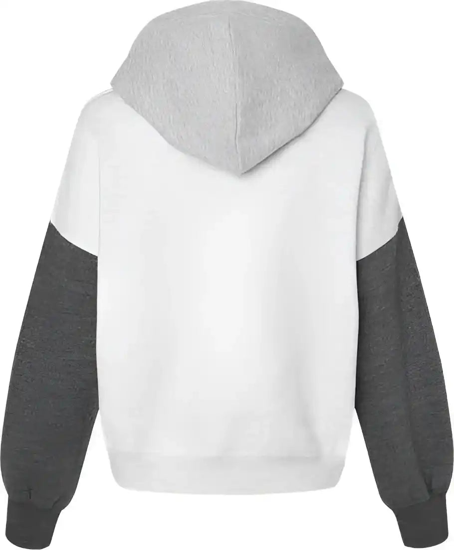 Mv Sport W23716 Women’s Sueded Fleece Colorblocked Crop Hooded Sweatshirt - Charcoal