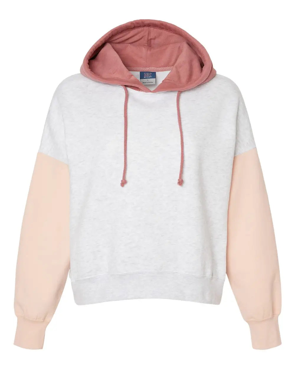 Mv Sport W23716 Women’s Sueded Fleece Colorblocked Crop Hooded Sweatshirt - Cameo Pink - s