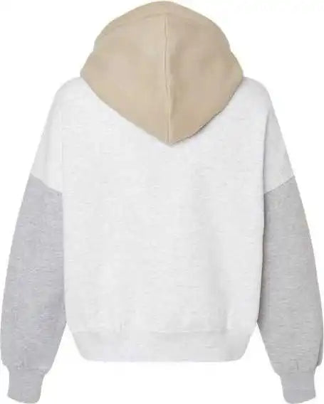 Mv Sport W23716 Women’s Sueded Fleece Colorblocked Crop Hooded Sweatshirt Heather
