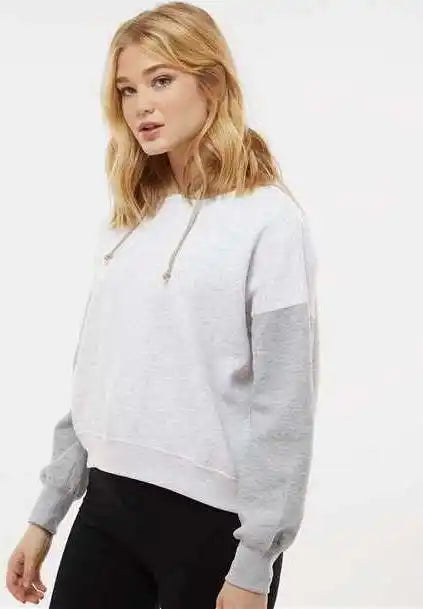 Mv Sport W23716 Women’s Sueded Fleece Colorblocked Crop Hooded Sweatshirt Heather