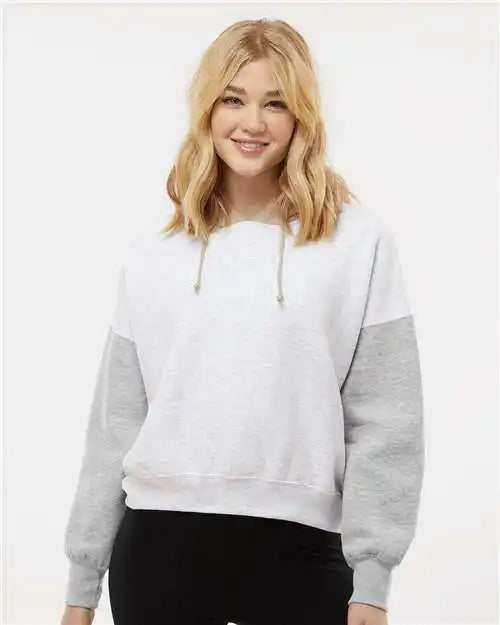 Mv Sport W23716 Women’s Sueded Fleece Colorblocked Crop Hooded Sweatshirt Heather