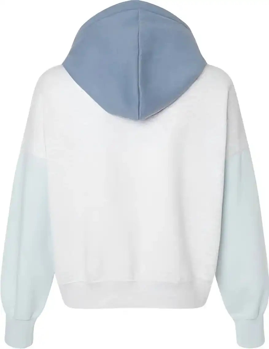 Mv Sport W23716 Women’s Sueded Fleece Colorblocked Crop Hooded Sweatshirt Arctic Blue