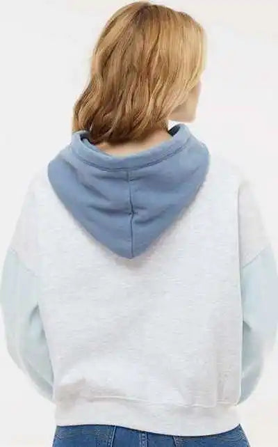 Mv Sport W23716 Women’s Sueded Fleece Colorblocked Crop Hooded Sweatshirt Arctic Blue