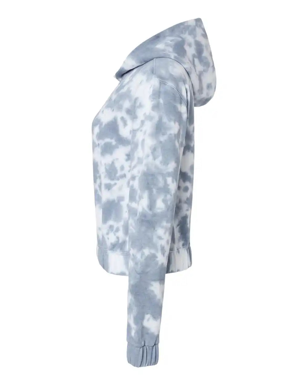 Mv Sport W23718 Women’s Sueded Fleece Tie-dyed Crop Hooded Sweatshirt - Stonewash