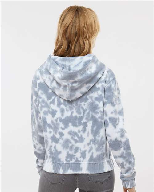 Mv Sport W23718 Women’s Sueded Fleece Tie-dyed Crop Hooded Sweatshirt - Stonewash