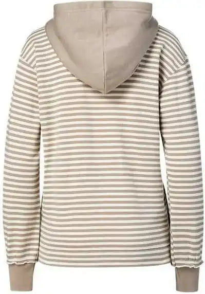 Mv Sport W24128 Women’s Alina Henley Hooded Sweatshirt - Atmosphere Ecru Stripe
