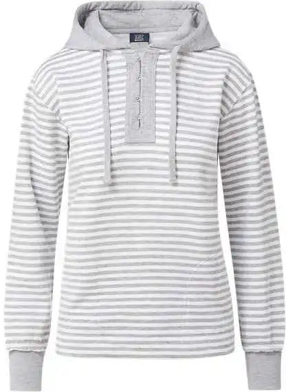 Mv Sport W24128 Women’s Alina Henley Hooded Sweatshirt Heather Gray White Stripe