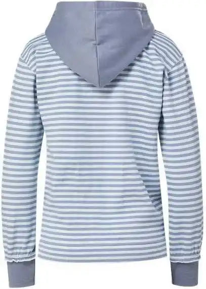 Mv Sport W24128 Women’s Alina Henley Hooded Sweatshirt Stonewash Arctic Blue Stripe