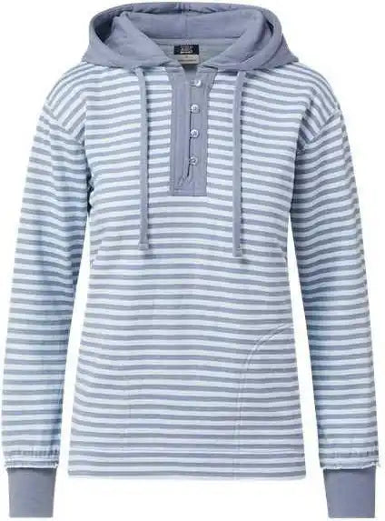 Mv Sport W24128 Women’s Alina Henley Hooded Sweatshirt Stonewash Arctic Blue Stripe