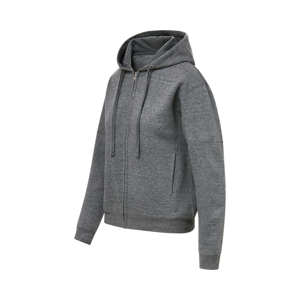 Mv Sport W25165 Women’s Vintage Fleece Hooded Full-zip Sweatshirt - Charcoal