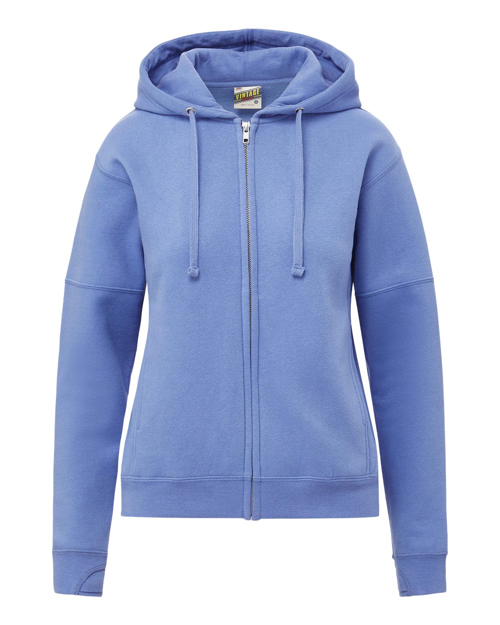 Mv Sport W25165 Women’s Vintage Fleece Hooded Full-zip Sweatshirt - Blue Iris