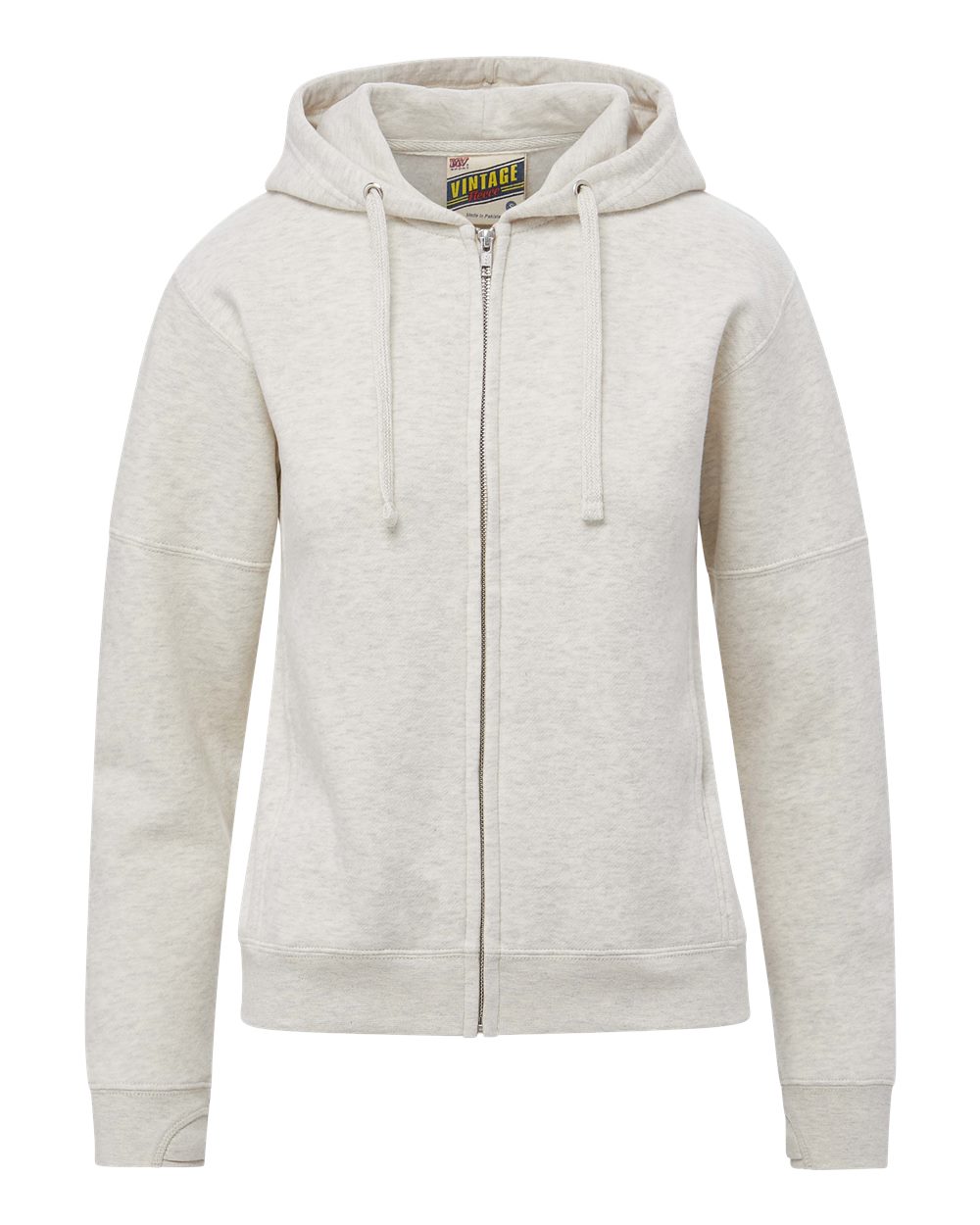 Mv Sport W25165 Women’s Vintage Fleece Hooded Full-zip Sweatshirt - Oatmeal