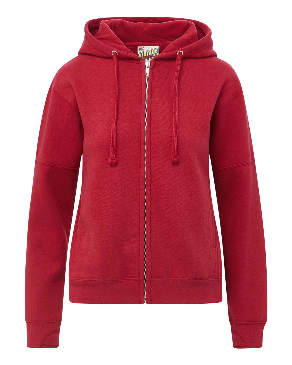 Mv Sport W25165 Women’s Vintage Fleece Hooded Full-zip Sweatshirt - Crimson