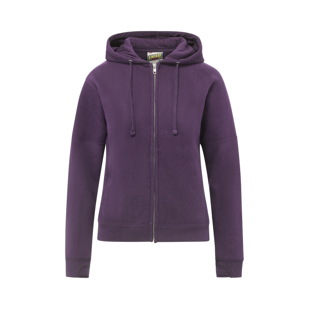 Mv Sport W25165 Women’s Vintage Fleece Hooded Full-zip Sweatshirt - Eggplant