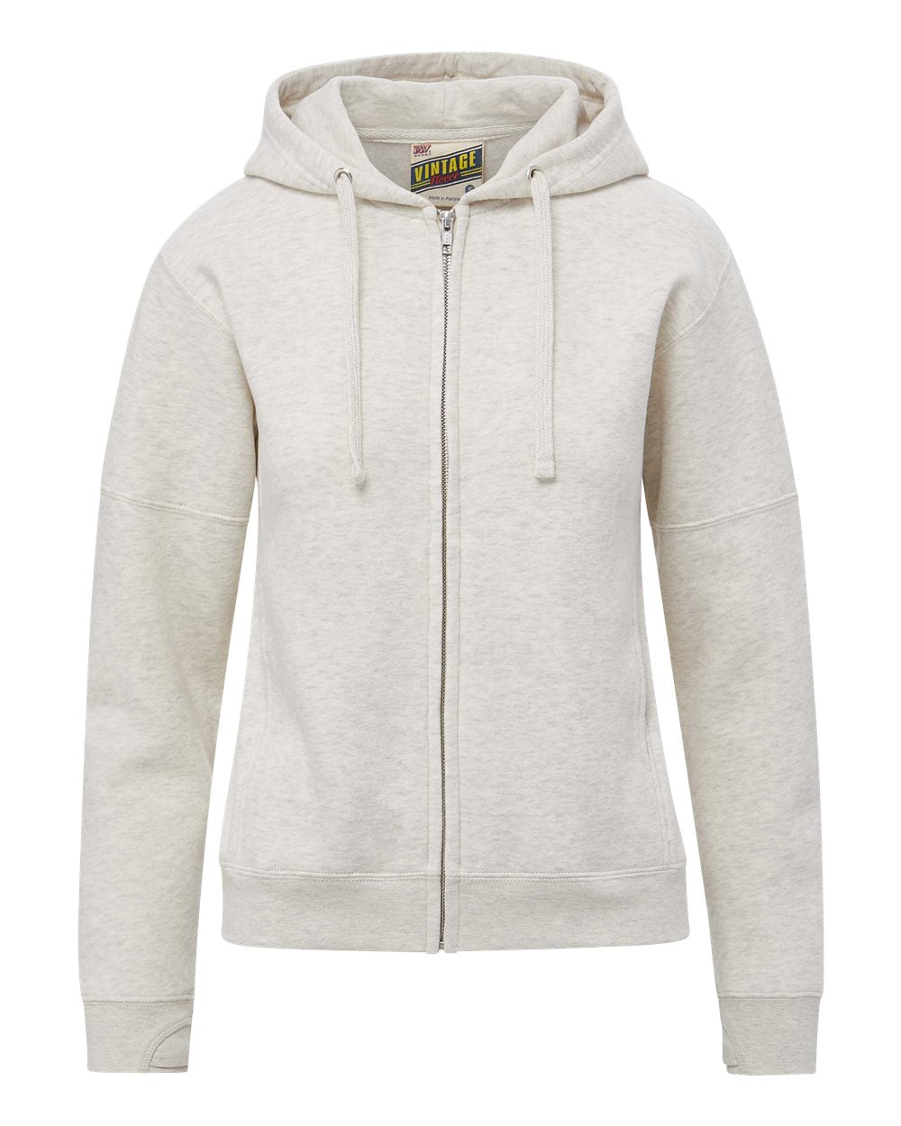 Mv Sport W25165 Women’s Vintage Fleece Hooded Full-zip Sweatshirt - Oatmeal