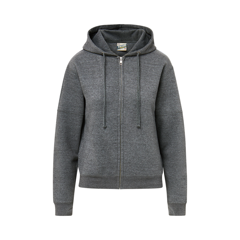 Mv Sport W25165 Women’s Vintage Fleece Hooded Full-zip Sweatshirt - Charcoal