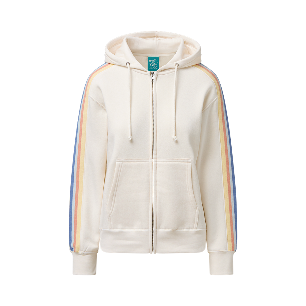 Mv Sport W27110 Mood & Vibe Breezy Stripe Zip Hood - Vintage White