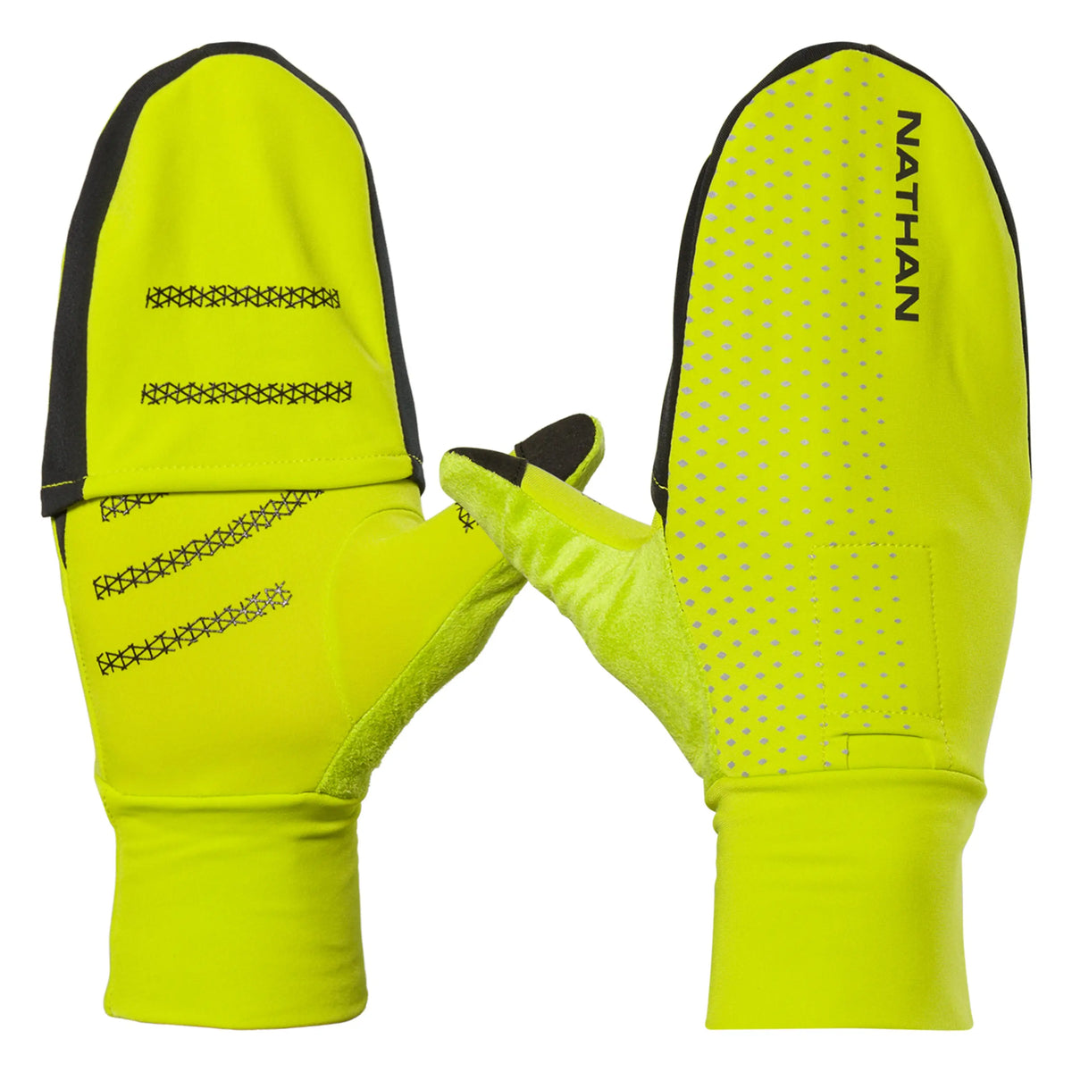 Nathan Sports Ns10780 Hypernight Reflective Convertible Mitt - Hi Vis Yellow Geo Print - Vis Yellow Geo Print / Xs