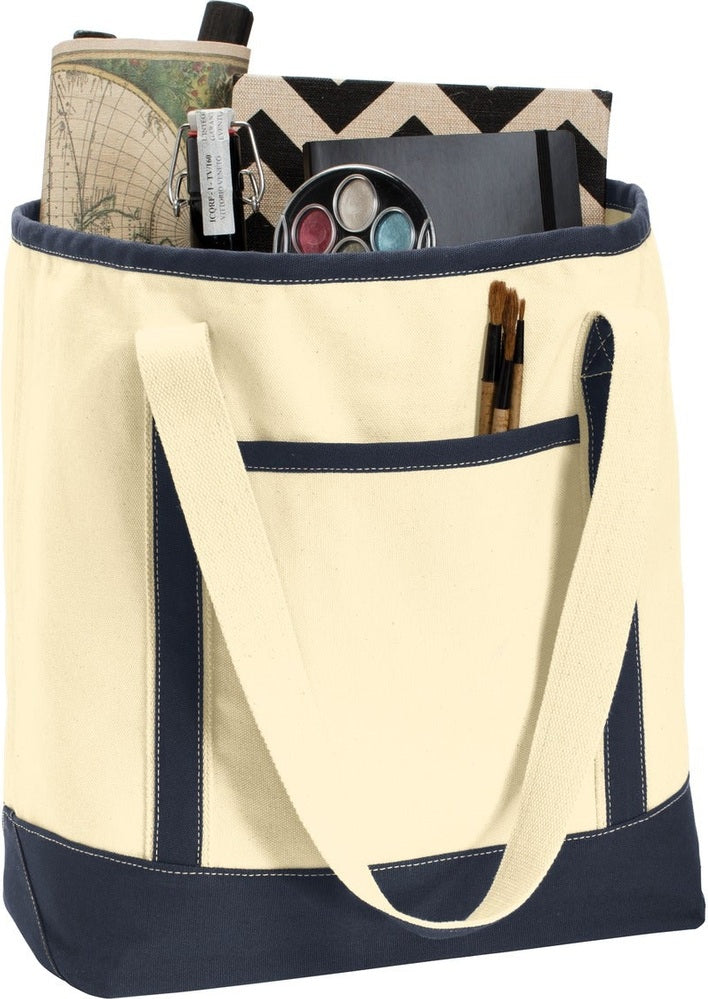Nat/Navy Port Authority Large Cotton Canvas Tote. BG413