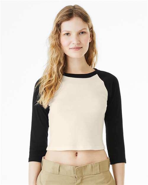 Natural/ Black Women&#39;s Micro Rib 3/4 Raglan Sleeve Baby Tee - 1200