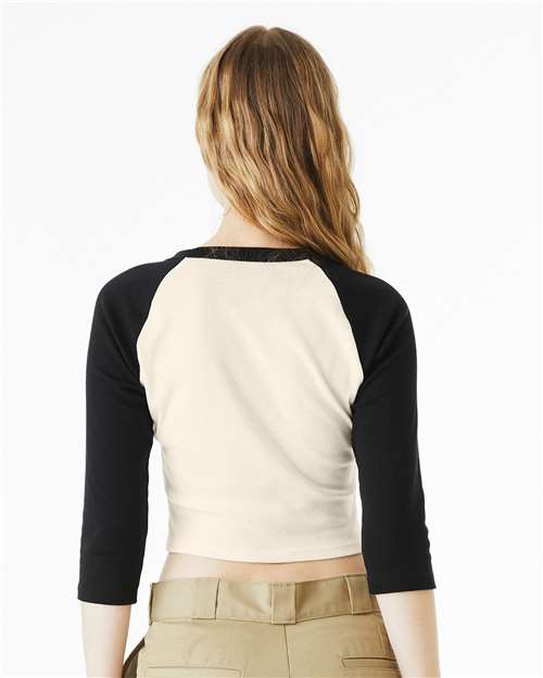 Natural/ Black Women&#39;s Micro Rib 3/4 Raglan Sleeve Baby Tee - 1200