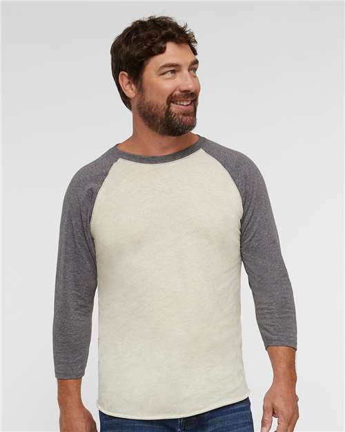 Natural Heather/ Granite Heather Baseball Fine Jersey Three-Quarter Sleeve Tee - 6930