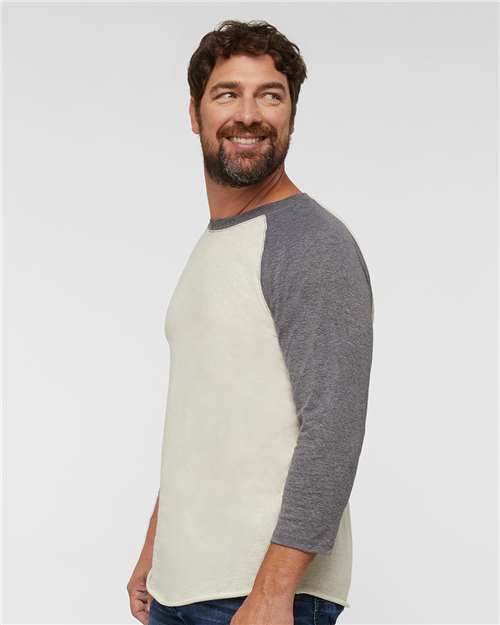 Natural Heather/ Granite Heather Baseball Fine Jersey Three-Quarter Sleeve Tee - 6930