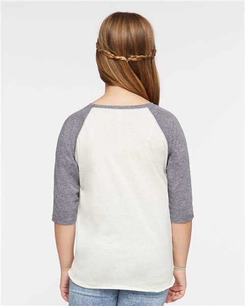 Natural Heather/ Granite Heather Youth Baseball Fine Jersey Three-Quarter Sleeve Tee - 6130