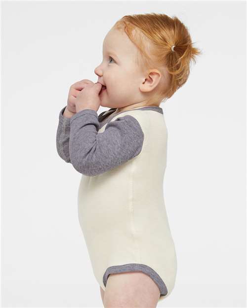 Natural/ Heather Infant Long Sleeve Baby Rib Bodysuit - 4411
