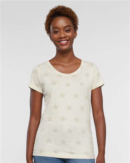 Natural Heather Star Women&#39;s Star Print Scoop Neck Tee - 3629